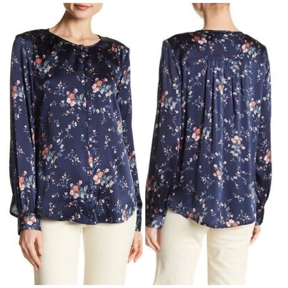 🌈Joie timlyn silk button front blouse navy blue floral women’s small